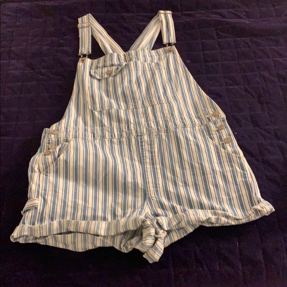 American Eagle Blue and white striped Overalls